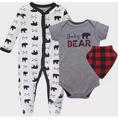 Baby Bear Footie Bodysuit, & Bib Set 3-pack - Grey