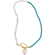 Gold pearl necklace Adornia Lock and Heart Pendant Necklace - Gold/Pearl/Turquoise/White