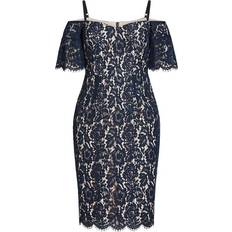 Knee Length Dresses - Lace City Chic Lace Whisper Dress - Navy