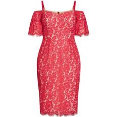 City Chic Lace Whisper Dress - Raspberry/Nude