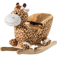 Qaba Kids Brown Plush Rocking Horse-Style Giraffe Themed Ride-On Chair Toy With Sound