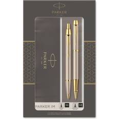 Parker IM Brushed Metal Gold Trim, duoset innehållande rollerballpenna kulspetspenna, svart bläck