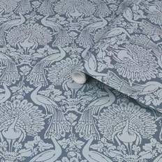 Laura Ashley Peacock Damask Dusky Seaspray Damask Smooth Wallpaper