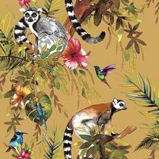 Tapeter på tilbud Dutch Wallcoverings tapet Lemur okkerfarvet