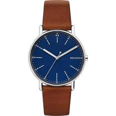 Skagen Men Wrist Watches Skagen Signatur Leather Watch, 40mm Blue/Brown