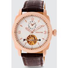 Heritor Automatic Skeleton Watch: Rose Gold-White