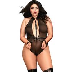 Dreamgirl Queen Size Mesh Teddy med Håndledsmanchetter Sort One Size Queen