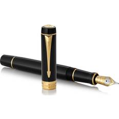 Parker pennor bläck Parker Duofold Centennial Fountain Pen Classic Black with Gold Trim Medium Solid Gold Nib Black Ink and Convertor Premium Gift Box