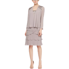 SL Fashions Sequined Tiered Dress and Jacket - Dk Mortar