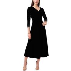 MSK V-Neck Beaded Midi Dress - Black