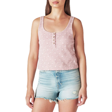 Florals - Women Tank Tops Lucky Brand Women's Waffle Boy Henley Tank Top - Pink Floral Print