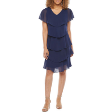 Blue - Knee Length Dresses SL Fashions Short Sleeve Tiered Party Dress - Navy