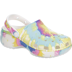 Nylon Pantoletten Crocs Classic Platform Clog Tie Dye - White-Multi/Light Yellow