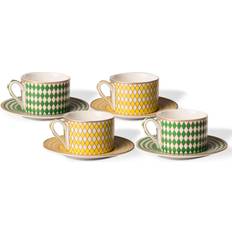 Jaune Tasses Pols Potten Chess À Thé émaillée Mate, Vert / Jaune / Or (Set de 4) Tasse