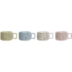 Metallo Tazze Dkd Home Decor Piece Coffee Set Blue Pink Metal Green Flowers Dolomite (13 x 9,5 x 6,5 cm) (4 pcs) (260 ml) Coffee Cup