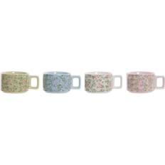 Dkd Home Decor "Set med kaffekoppar Blå Rosa Metall Grön Virágok Dolomite (13 x 9,5 x 6,5 cm) (4 pcs) (260 ml) Kaffekopp