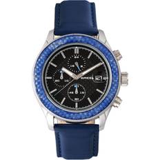 Breed BRD7504 Maverick Chronograph Leather-Band with Date Silver & Blue