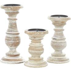 White Candlesticks Litton Lane Cream Wood Traditional (Set of 3) Distressed White