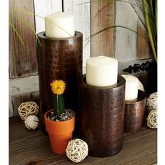 Metal Candle Holders Hammered 3-piece Set, Brown One Size Candle Holder 11" 3