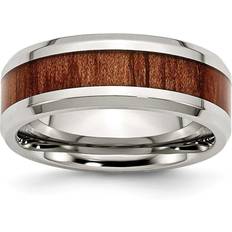 Brown - Men Rings Chisel Classics Inlay Wedding Band - Silver/Brown