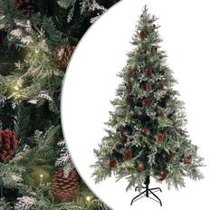 With Lighting Christmas Trees vidaXL with LEDs&Pine Cones Green&White 195 cm PVC&PE Christmas Tree