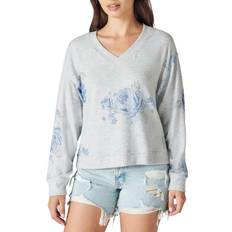 Florals Sweaters Lucky Brand Cloud Jersey Long Sleeve V-Neck Top - Blue Floral