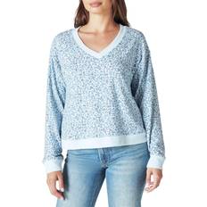 Leopard - Women Sweaters Lucky Brand Cloud Jersey Long Sleeve V-Neck Top - Blue Animal Print