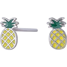 Børn - Sølv Øreringe Pia & Per Pineapple Ear Studs - Silver/Yellow/Green