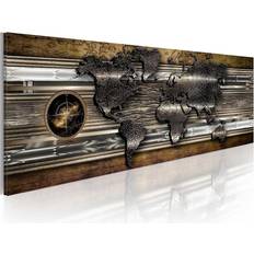 Arkiio The World Of Metal 150X50 Brun Flerfärgad Vit Världskartor Tavla