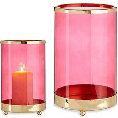 Cylinder glas Lyseholder Pink Gylden Cylinder Metal Glas (12,2 x 19,5 x 12,2 cm) Fyrfadsstage