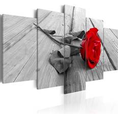 Arkiio Rose On Wood 100X50 Grå Vit Blommor Tavla