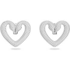 Swarovski Heart Una Clip Earrings - Silver/Transparent