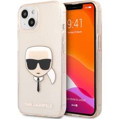 Karl Lagerfeld Coques de téléphone portable Karl Lagerfeld Coque arrière Karl's Head Silicone Glitter iPhone 13 Mini Transparent Dorée