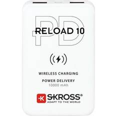 Blanc Adaptateurs de voyage Skross Reload 10 PD, Qi Powerbank (batterie supplémentaire) 10000 mAh Li-Ion blanc Affichage du statut