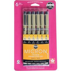 Black Fineliners Sakura pigma micron black ink multi-tip set, 6 pack