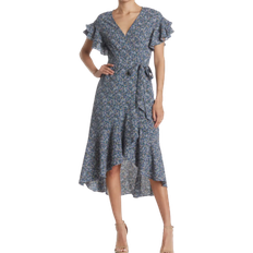 Max Studio Ruffle Crepe High/Low Wrap Midi Dress - Dnmagclu