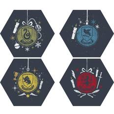 Bois Sous-verres Harry Potter Hogwarts Houses Christmas Hexagonal Coaster Set Sous-verre 4pcs