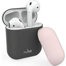 Funda para auriculares Accesorios para auriculares Puro Funda Silicona Apple Airpods Gris + Tapa Adicional Rosa