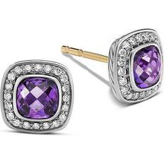 David Yurman Petite Albion Stud Earrings - Silver/Diamonds/Amethyst