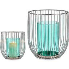 Gift Decor Lyseholder Sølvfarvet Blå Bur Metal Glas (15 x 17 x 15 cm) Lysestage