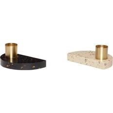 Hübsch terrazzo 2 stk. sort/hvid Lysestage