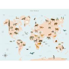 40.0 cm Plakater Vissevasse World Map Animals Plakat 40x30cm