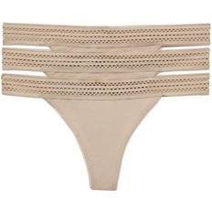 DKNY Classic Cotton Lace Trim Thong 3-pack - Cashmere