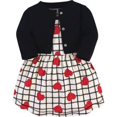 9-12M - Girls Dresses Children's Clothing Touched By Nature Organic Cotton Dress & Cardigan - Black Red Heart (10161420)