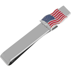 Men Tie Clips Cufflinks Inc Waving American Flag Tie Bar - Silver/Red/Blue