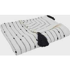 Saro Lifestyle Striped Tassel Blankets White, Black (152.4x127cm)