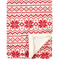 Hudson Plush Blanket with Sherpa Back Red Fair Isle