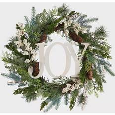 Iron Decorations Nearly Natural Christmas Joy Greenery Holiday Artificial Wreath Decoration