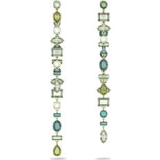 Swarovski Gema Asymmetrical Drop Long Earrings - Gold/Green