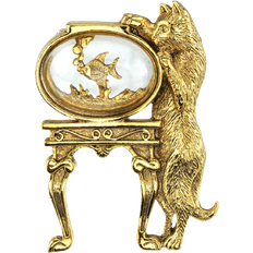 Gold Brooches 1928 Jewelry Cat And Fish Bowl Pin - Gold